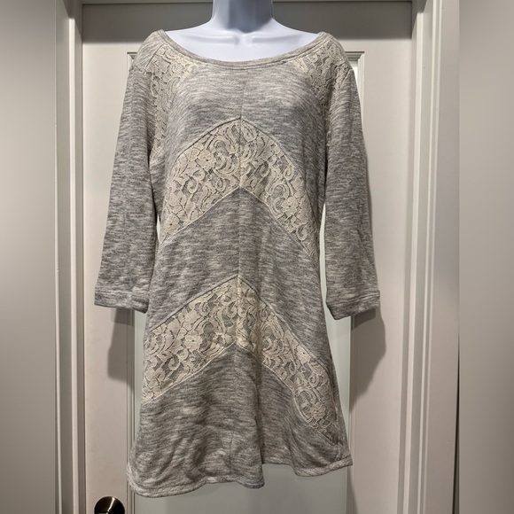 MAURICES Gray and Cream Lace Sheath Dress Size XL Casual Fun Athleisure Boho - Picture 1 of 13
